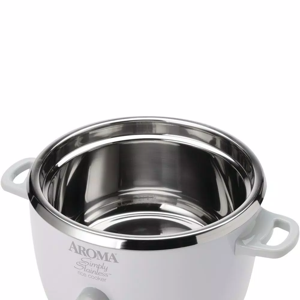 AROMA Simply 6-Cup Stainless Steel White Rice Cooker with Measuring Cup and Serving Spatula Cookers AROMA Simply 6-Cup Stainless Steel White Rice Cooker With Measuring Cup And Serving Spatula -Costway Shop white aroma rice cookers arc 753sg 4f 1000