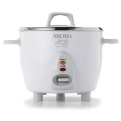Cookers AROMA Simply 6-Cup Stainless Steel White Rice Cooker With Measuring Cup And Serving Spatula