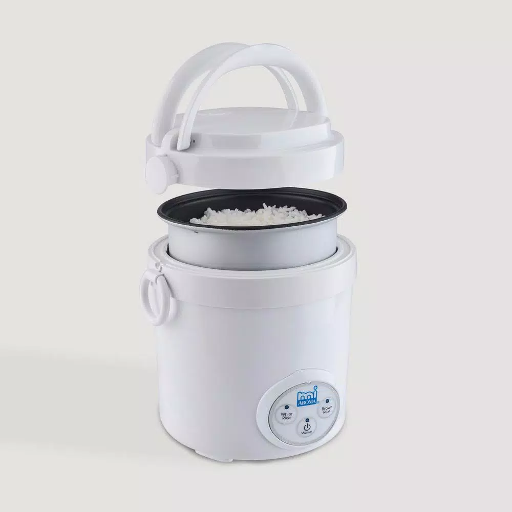 AROMA 3-Cup White Mini Rice Cooker with Non-Stick Cooking Pot Cookers AROMA 3-Cup White Mini Rice Cooker With Non-Stick Cooking Pot -Costway Shop white aroma rice cookers mrc 903d 1f 1000