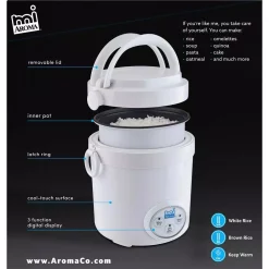 Cookers AROMA 3-Cup White Mini Rice Cooker With Non-Stick Cooking Pot 4 Cookers AROMA 3-Cup White Mini Rice Cooker With Non-Stick Cooking Pot -Costway Shop white aroma rice cookers mrc 903d 66 1000