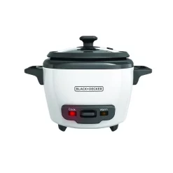 Cookers BLACK+DECKER 3-Cup White Rice Cooker With Steaming Basket And Non-Stick Pot