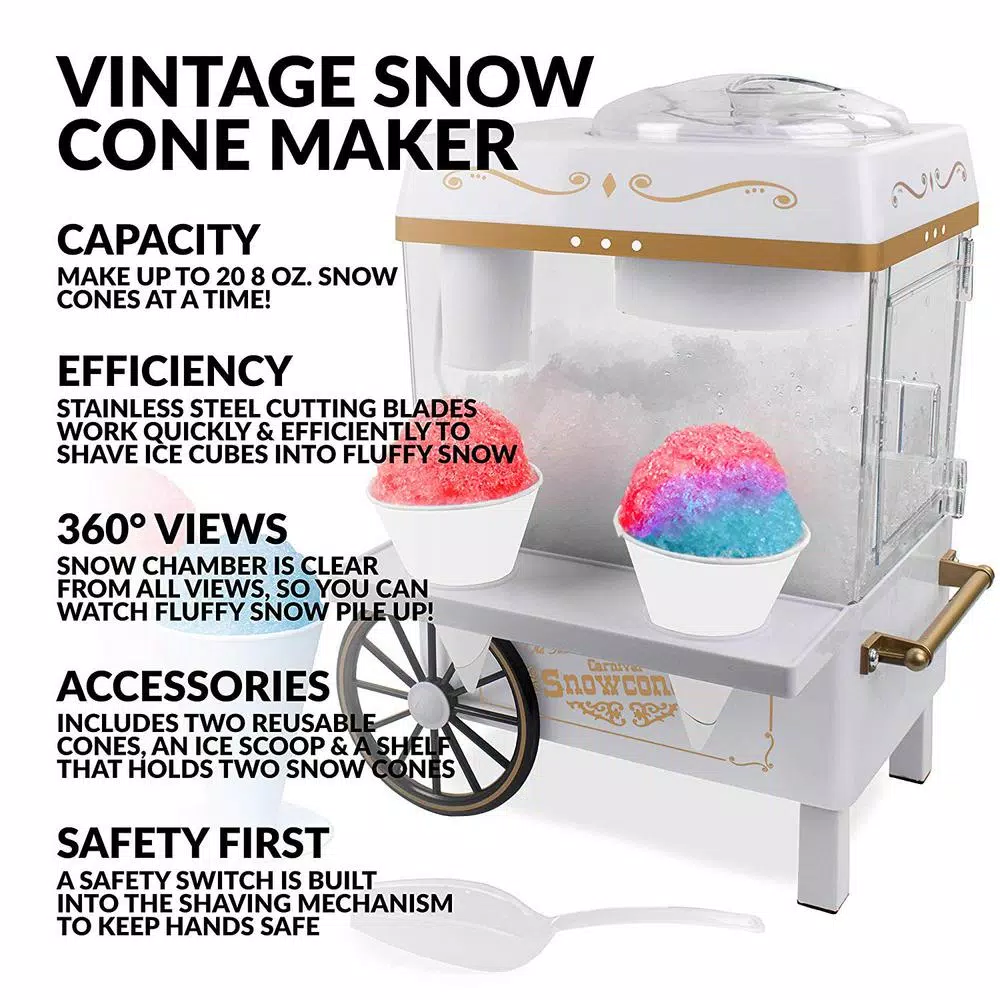 Dessert Makers Nostalgia 160 Oz. Snow Cone Maker In White With Reusable Cones 4 Dessert Makers Nostalgia 160 Oz. Snow Cone Maker In White With Reusable Cones - Image 2