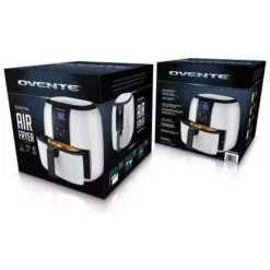 Air Fryers Ovente 3.2 Qt. White Air Fryer Grill Pan And Non-Stick Frying Basket Auto Shut-Off 6 Cooking Presets Touch Sensor -Costway Shop white ovente air fryers fad61302w fa 1000