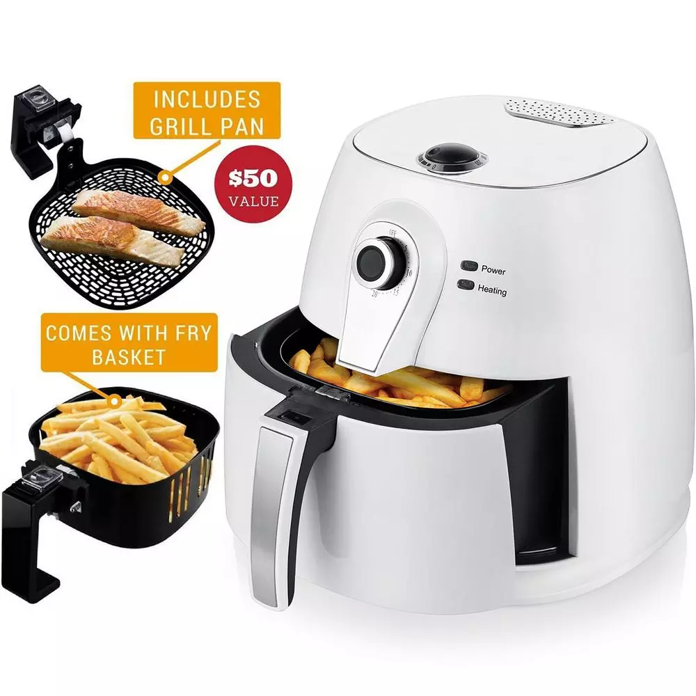 Ovente 3.2 qt. White Electric Air Fryer with 30-min Timer, Adjustable Temperature Controls, Includes Fry Basket and Grill Pan Air Fryers Ovente 3.2 Qt. White Electric Air Fryer With 30-min Timer, Adjustable Temperature Controls, Includes Fry Basket And Grill Pan -Costway Shop white ovente air fryers fam21302w c3 1000
