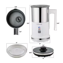 Coffee Makers Ovente 8.1 Oz. White Stainless Steel Electric Milk Frother 3 In 1-Warming, Heating And Frothing, See-Through Lid Plus Whisks -Costway Shop white ovente milk frothers fr1208w 44 1000